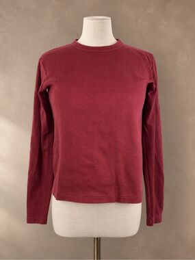 Uniqlo XS Long Sleeve Crewneck Tee Burgundy Cotton Stretch Top